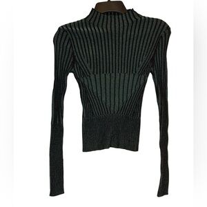 BabyGhost Emerald Green Striped Ribbed Long Sleeve Top Sweater Sz S Stretch